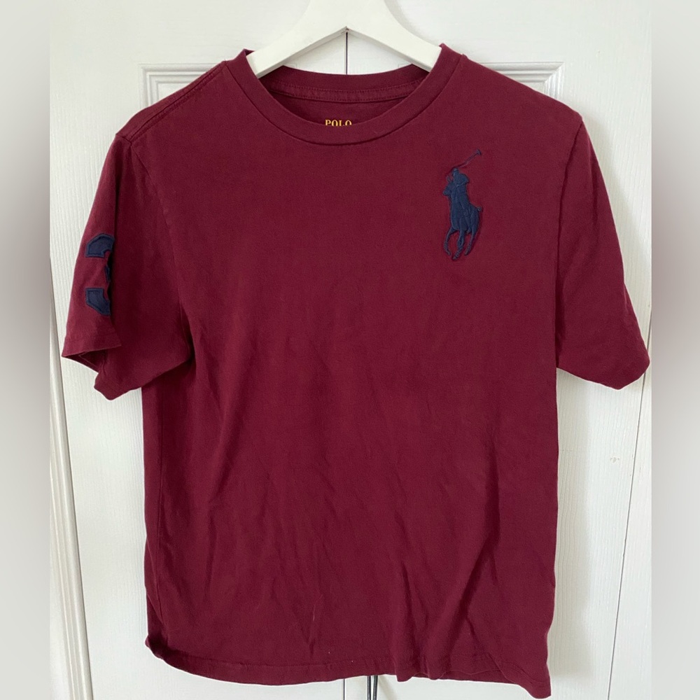 Polo by Ralph Lauren Big Pony Tee Shirt Burgundy Wine Navy embroidered Polo Logo